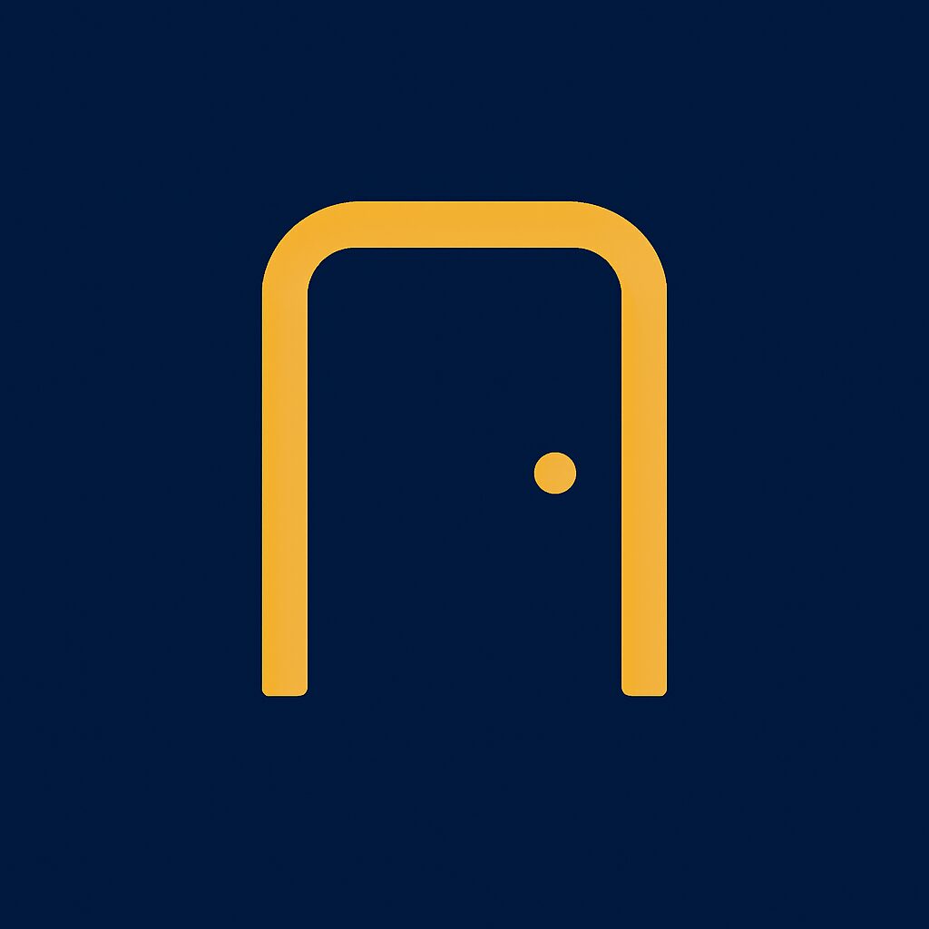 ネイビー背景に金色のラウンドドアのアイコン